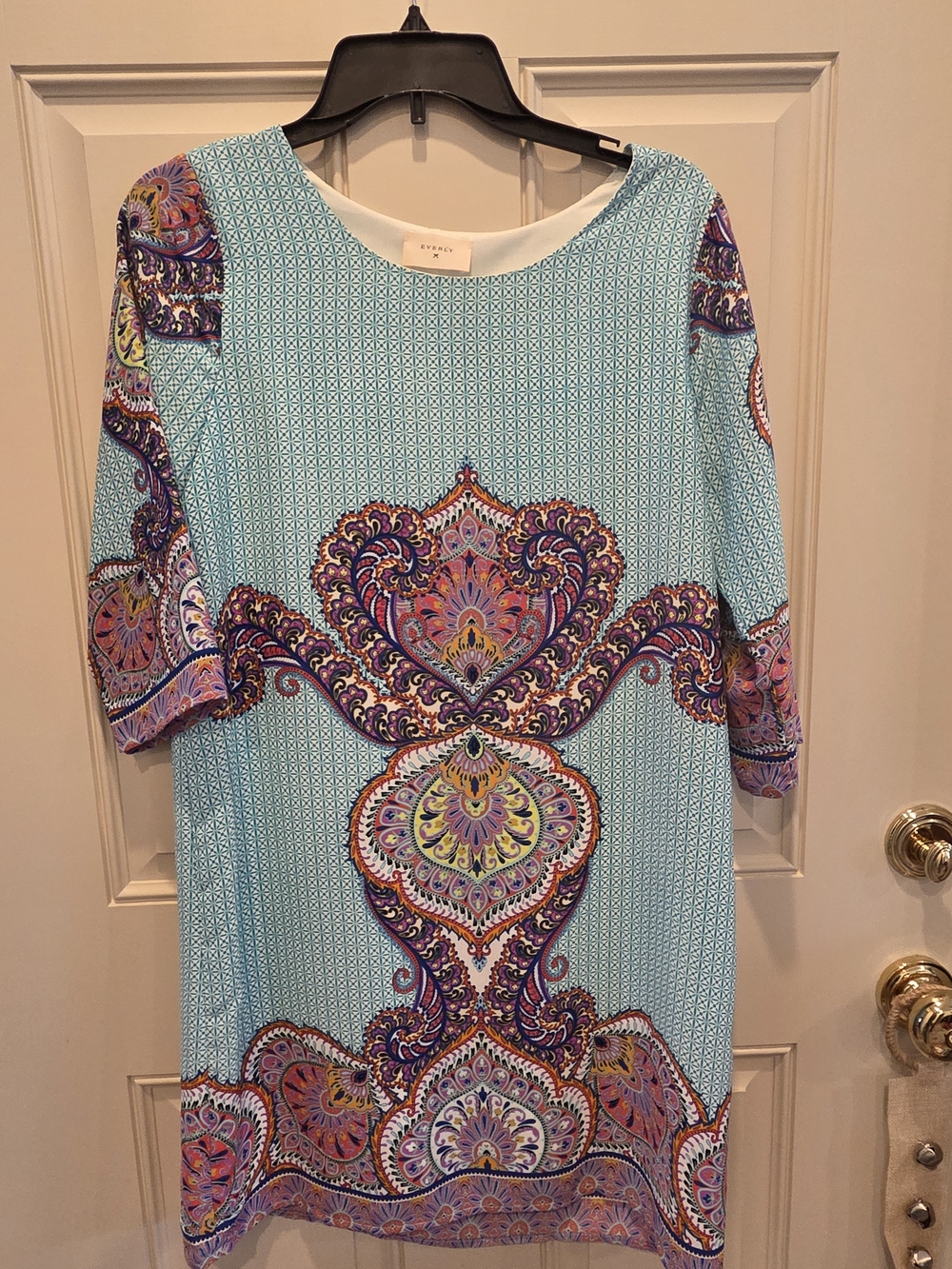 Everly Teal and Paisley Patterned Dress 3/4 Sleeves Size Medium